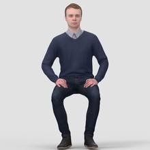 anthony sentado 2 - 3d modelo humano 3dmetry loira de negócios casual o personagem roupas os caras humanos calças brim do sexo masculino homem pessoas pessoa escalas sentar-se stand camisola curta 3d print model - Mito3D