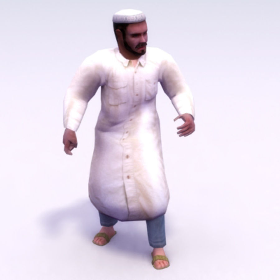 arabo maschio arabi l'arabo barba carattere civile dishdash es3dstudios figura gioco ragazzi hat storico umana l'iraq iracheno l'islam islamica jeans kaftan kufi più in basso uomo mod modello musilm poli sandalo sim thobe 3D print model - Mito3D