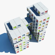 la arquitectura 022 de los bloques azul edificio color cubo diseño futurista giimann casa mínimo modelo moderno modular rojo rascacielos estructura amarillo 3d print model - Mito3D