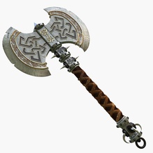 axe battle blade cutting dwarf exotic fantasy gnome handle leather medieval melee metal model pit3dd spiked steel weapon 3d print model - Mito3D