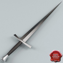 bastard sword 3d molier 3ds army battle blade c4d combat cutting iron knife max mb medieval melee model steel vray war warrior weapon 3d print model - Mito3D