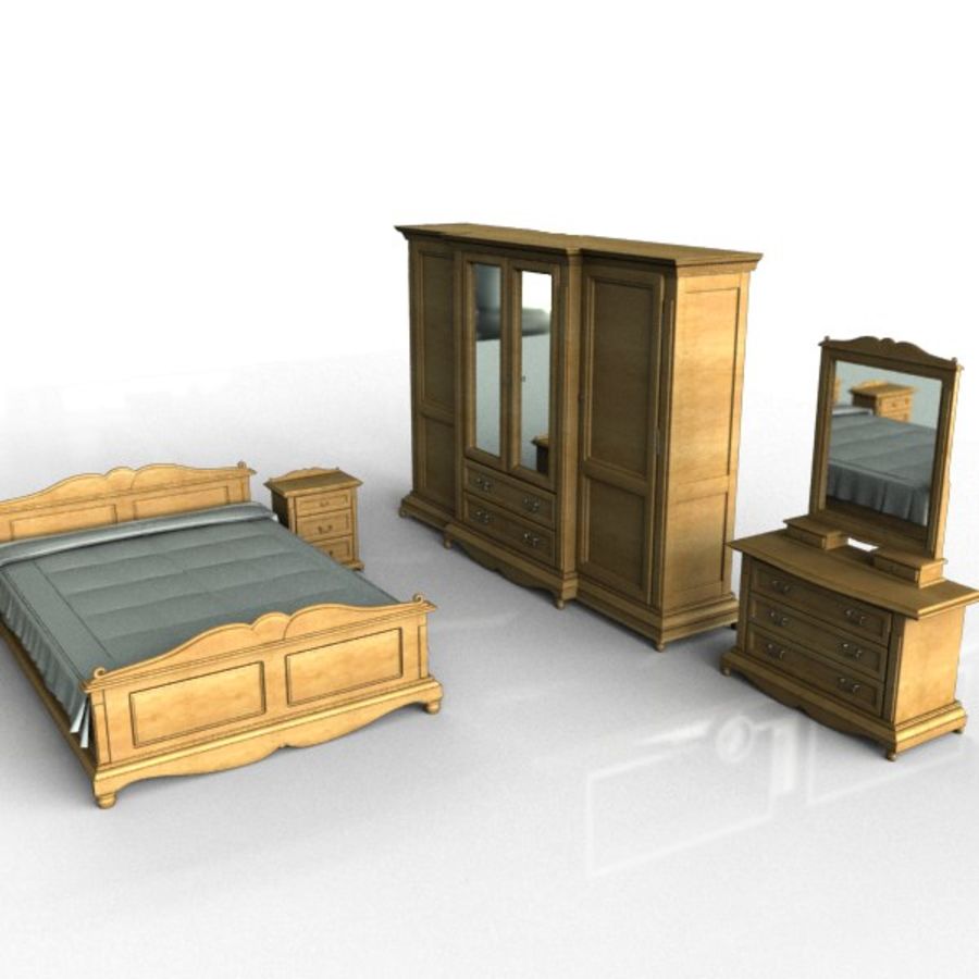 set di camera da letto aeche la gabinetto classico armadio arredamento mobili specchio modello notte stand legno 3D print model - Mito3D