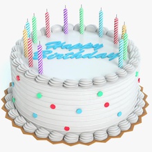 gâteau d'anniversaire abramsdesign cuit au four la boulangerie bougie célébration le dessert les aliments jeu bon heureux de modèle partie droits d'obtenteur prêt réel texte temps 3d print model - Mito3D