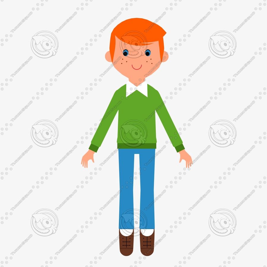 boy character 2d anatomy cartoon child clothes cute flat ginger hair human jeans jpwood78 jumper kid man model people 3D print model - Mito3D