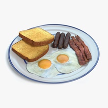 Frühstück Platte abramsdesign Speck Brot ei Essen Spiel Mahlzeit Modell überzogen bereit real Wurst Zeit toast 3d print model - Mito3D