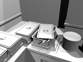 buffet de la scène l'architecture bain chaudière le des ustensiles cuisine plat double les aliments l'ameublement jg3d marie modèle plaqué servir cuillère inoxydable l'acier table 3d print model - Mito3D