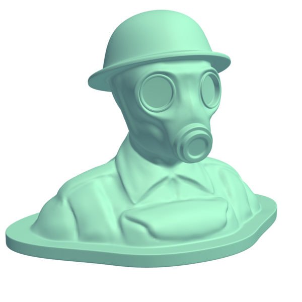 bust wwiisoldergasmask v1 wwii british soldier gas mask statues busts printable lowpoly 3D print model - Mito3D