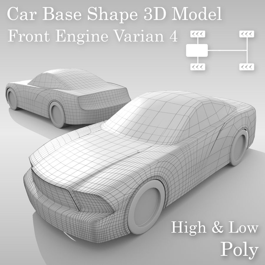 auto di base fr layout variante 4 carbase concetto dzrox highpoly il lowpoly modello sport sportcar vettura sportiva le varianti veicolo 3D print model - Mito3D