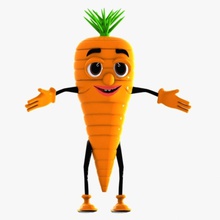 carota carattere la cartone animato bambino carino dieta cibo frutta gioco verde salute umanoide kid mascotte pasto modello arancione a giocare gambo toon giocattolo di verdure virtualhorizonstudio le vitamine 3d print model - Mito3D