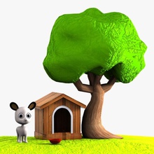 cartoon dog doghouse tree animal architecture building character city game house kennel model nature plant plated scene shelter structure toon town toy trunk villade virtualhorizonstudio wood wooden 3d print model - Mito3D