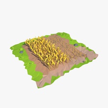 karikatür alanı çizgi film alan tahıl çim hasat daha düşük model bitki poly çavdar çivili vilitay buğday sarı 3d print model - Mito3D