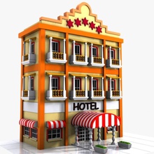 cartoon hotel konaklama mimarlık bina çizgi film karakter şehir fantezi oyun hall tatil hostel otel ınn model gece oynuyor kal yapısı yaz toon turizm turist oyuncak köy virtualhorizonstudio 3d print model - Mito3D