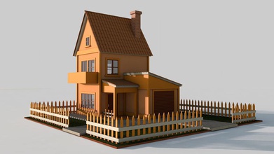cartoon house architecture bscgi building car character city fence home model neighborhood residential roof scene story structure tree two van wood wooden 3d print model - Mito3D