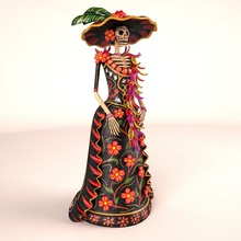 catrina hat architecture character day dead doll dress figure girl historic historical human lady maid marvoc mexico model puppet scene skeleton statue toy undead woman 3d print model - Mito3D