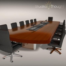 conference room table chairs - architectural interior architecture chair chrome furnishings furniture leather meeting model office studiothought wood 3d print model - Mito3D
