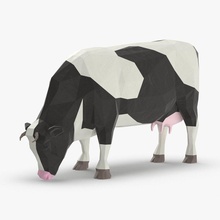 cow eating animal beef bovine bull cartoon cattle dapple eat farm lower lowpoly model ox patchy poly royalmix spotted spotty toon white 3d print model - Mito3D