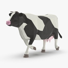mucca in esecuzione animale la carne di manzo bovina bull cartone animato il bestiame leardo farm più basso lowpoly modello bue a macchia leopardo poli royalmix eseguire avvistata spotty toon bianco 3d print model - Mito3D