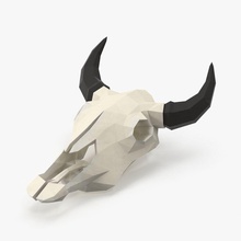 inek kafatası poli düşük anatomi hayvan vücut kemik beyin buffalo bull kovboy tehlike ölü ölüm çöl baş hells boynuz daha model poly royalmix kürek Batı 3d print model - Mito3D