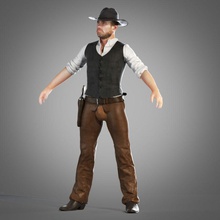 cowboy boot character clothes coat colt gloves guys hair hat head holster human male man model pants pis88 rig scarf shirt suspender waistcoat west western wild 3d print model - Mito3D