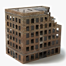 5 bina yıkıldı abramsdesign mimarlık tuğla şehir hasar görmüş yok oyun yüksek daha düşük lowpoly model eski poly hazır kırmızı konut berbat yapısı 3d print model - Mito3D