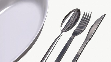 dishes basic tableware collection cooked cookware dining dish food fork furnishings kitchen knife luxury model pixelencode plated shine silverware spoon 3d print model - Mito3D