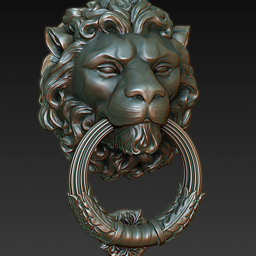 porte heurtoir tête de lion animal antique l'architecture la bête décoration éléments le marteau poignée jungle roi knock métal modèle nosleepingt 3D print model - Mito3D