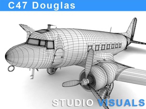 douglas c-47 skytrain 47 la aeronave avión c luchador militar plano studiovisuals de transporte guerra segunda mundial 3d print model - Mito3D