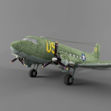 douglas c-47 3 3d 47 air aircraft airplane army c dc dc3 historic lower lowpoly max military model paratroop passenger plane poly skytrain transport vray wwii xxxgaurangaxxx 3d print model - Mito3D