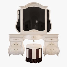 aderezo de la tabla 2 3d el dormitorio clásico coco vestido mobiliario muebles celebración interior italia kotiss espejo modelo monreale almohadilla puf signorini taburete vanidad blanco madera 3d print model - Mito3D