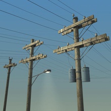 electric pole wooden collection architecture city crossroad electricity industrial lamp lamppost lantern light made visible model old parts post power road street streetlights structure utility wire wood 3d print model - Mito3D
