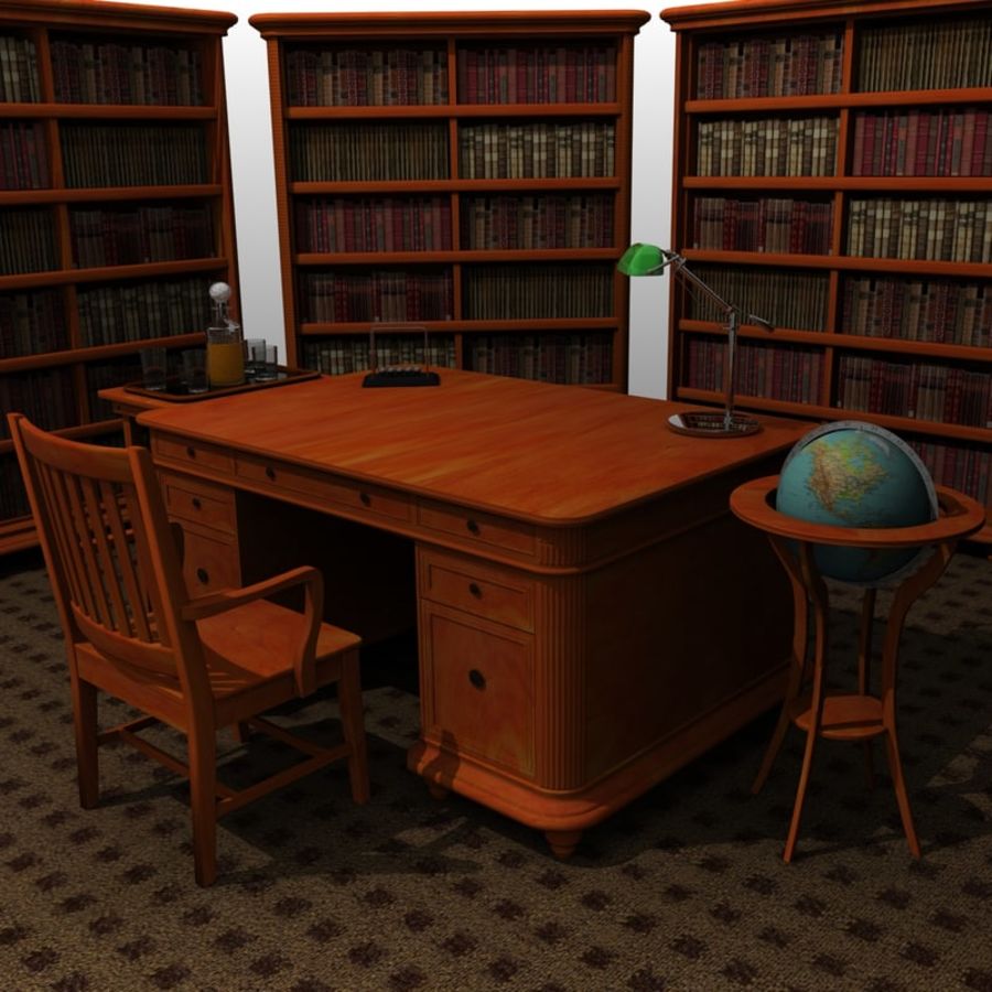 executive furniture set bookcase bookshelf cherry classic collection desk detail floor furnishings globe h home lens library map model office productions realistic residential wood work world 3D print model - Mito3D