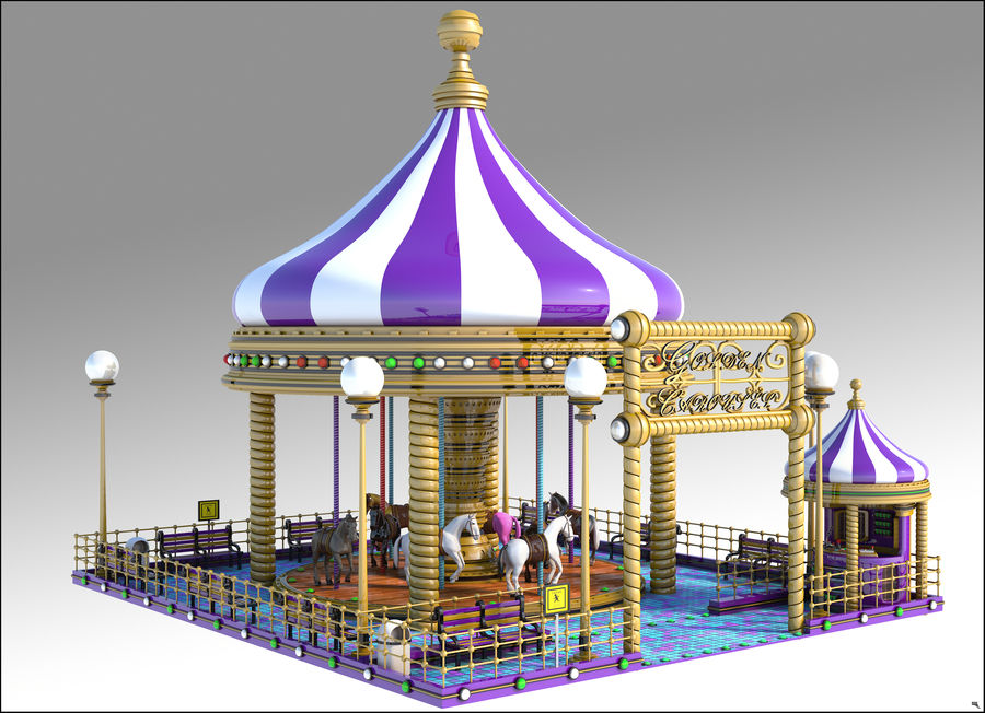 Fantasie Karussell 3d Unterhaltung Architektur carrousel cartoon Kind Festplatz fantasy fbx gehen Pferd marc maya merry Modell mons Parkplatz Spielplatz Reiten Achterbahn Runde Struktur Thema 3D print model - Mito3D