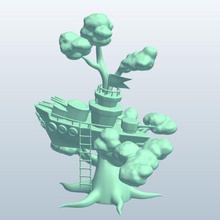 fantasy tree house battleship v1 buildings printable lowpoly 3d print model - Mito3D