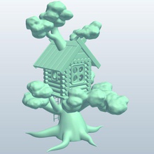 la fantasía de casa del árbol cabaña v1 registro cabina los edificios imprimible lowpoly 3d print model - Mito3D