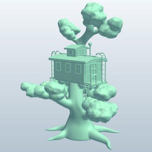 fantasia tree house treno cambusa v2 albero casa con il gli edifici stampabile lowpoly 3d print model - Mito3D