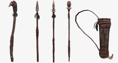 fantasy tribal pack d'armes - spears atlatl collection de la fantaisie modèle projectile carquois rpg lance pierre tribu l'arme en bois wykydtron 3d print model - Mito3D