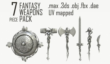 fantasy weapon pack arrow axe bow cheap collection dagger hammer kitbash magic medieval melee model plant rpg shield staff stylized sword vine war wykydtron 3d print model - Mito3D