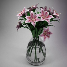 flower - lily pink 3d beautiful beauty bouquet color decor decoration design feel funny glass green interior max mode model plant studios vase water 3d print model - Mito3D
