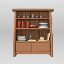 food cupboard bread cabinet cartoon clay furnishings furniture inn knive makaworx medieval towel 3d print model - Mito3D