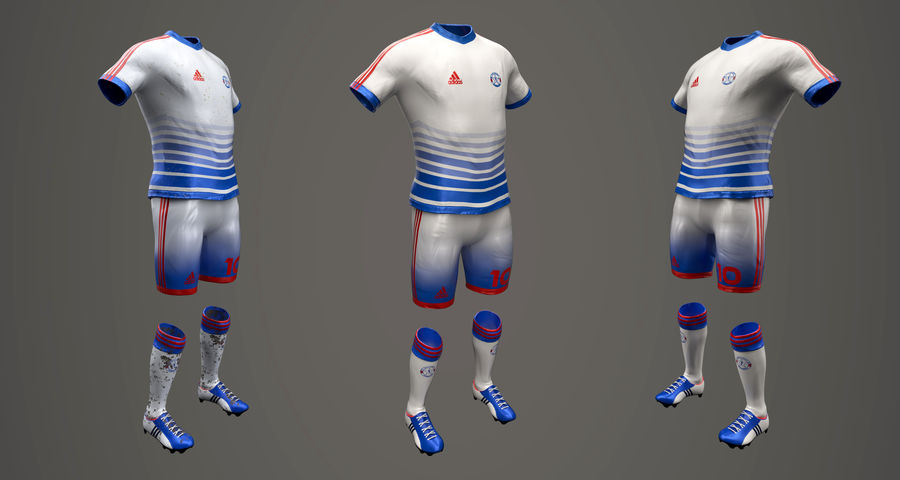 Fußball-Ausrüstung 3dsmax Bluse Kleidung club - Ausrüstung Mode Fußball frostdani Spiel Gang jersey kit liga madrid Mann Modell Anzahl Hose pla T-shirt Schuhe sport Anzug 3D print model - Mito3D