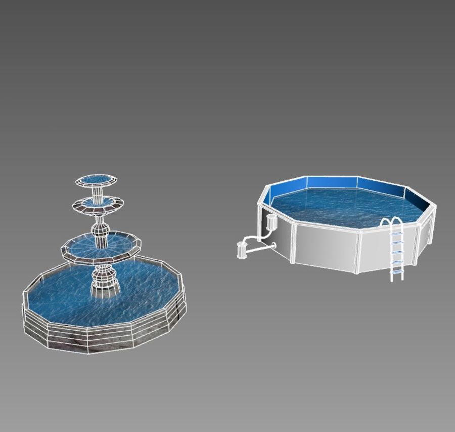 piscina fuente de baja poligonización la arquitectura fondo edificio frío bajando dukekom aptitud inferior modelo naturaleza nadie ornam al aire libre poli deporte spray primavera piedra natación agua cascada 3D print model - Mito3D