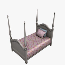 dört poster Yatak çift kişilik yatak mobilya yazdırılabilir lowpoly 3d print model - Mito3D