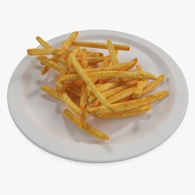 french fries paper plate 3d molier chipped crispy fast fat food frites fry international junk lunch meal model nutrition pile plated potato restaurant salty slice snack tasty unhealthy 3d print model - Mito3D