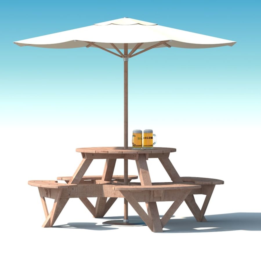 garden furniture exterior picnic deck table grey wood umbrella parasol beer cafe terrace bar bench beverage camp choro3d collection country food furnishings model outdoor parking picknick tisch wooden 3D print model - Mito3D