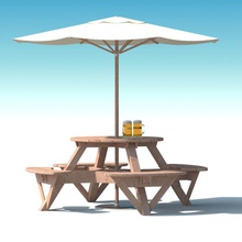 garden furniture exterior picnic deck table grey wood umbrella parasol beer cafe terrace bar bench beverage camp choro3d collection country food furnishings model outdoor parking picknick tisch wooden 3d print model - Mito3D