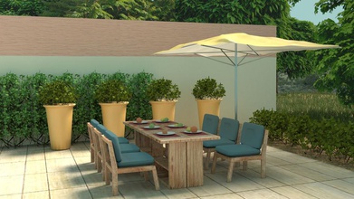 garden furniture plants architecture blenderblock bushes chair exterior furnishings grass hedges home model nature outdoor plant pot scene sunny table umbrella 3d print model - Mito3D