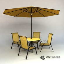 giardino panchina la sedia ponte il tessuto arredamento mobili lostseeker metallo all'aperto ombrellone fioriera set sedersi tabella ombrello 3d print model - Mito3D