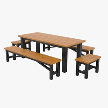 garden table benches set archstyle bench chair country dining furnishings furniture model outdoor pine styled terrace wooden 3d print model - Mito3D