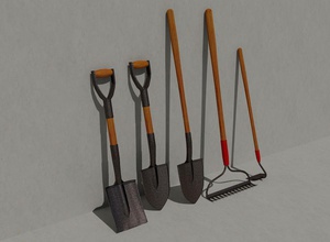garden tools 3d collection construction digging dirt garage handle hoe home house industrial metal model mvcomputers plant plastic rake shed shovel steel tool wood work 3d print model - Mito3D
