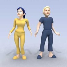 girl&boyzip 3dmakers bípedo muchacho chico zip de dibujos animados carácter niño femenino niña humanos joung kid par aparejo el esqueleto estilizada 3d print model - Mito3D